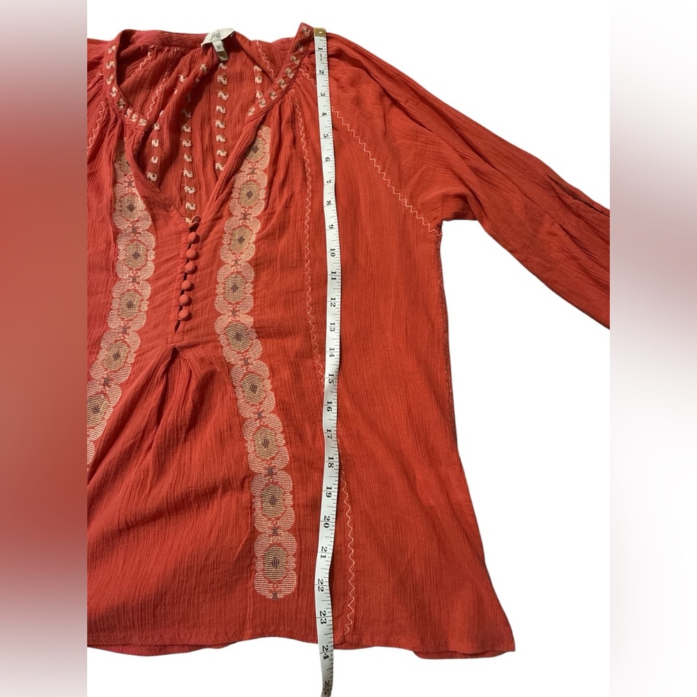 Joie Terracotta Embroidered 100% Cotton Long Sleeve Blouse. Size Medium. - Picture 11 of 13